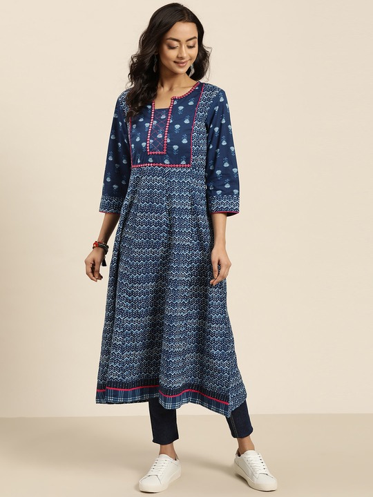 Sangria Women Chevron Printed A-Line Kurta