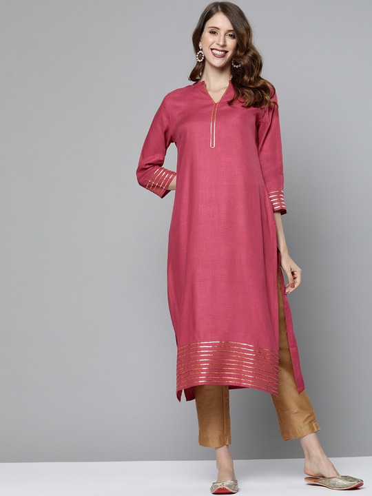 HERE&NOW Women Solid Gotta Patti Straight Kurta