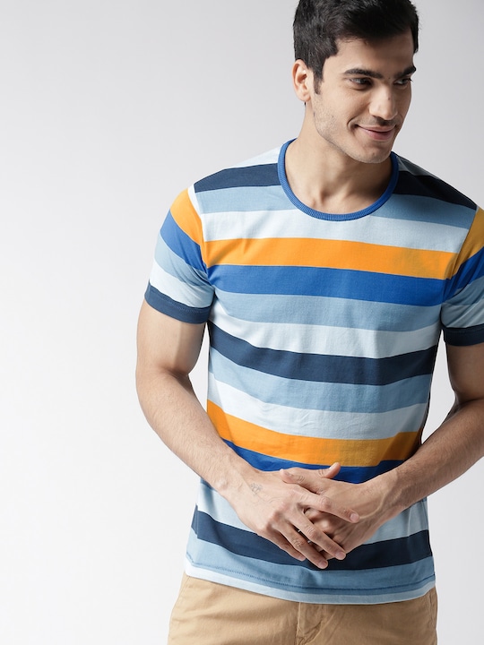 Mast & Harbour Mast Harbour Men Striped Round Neck Pure Cotton T-shirt