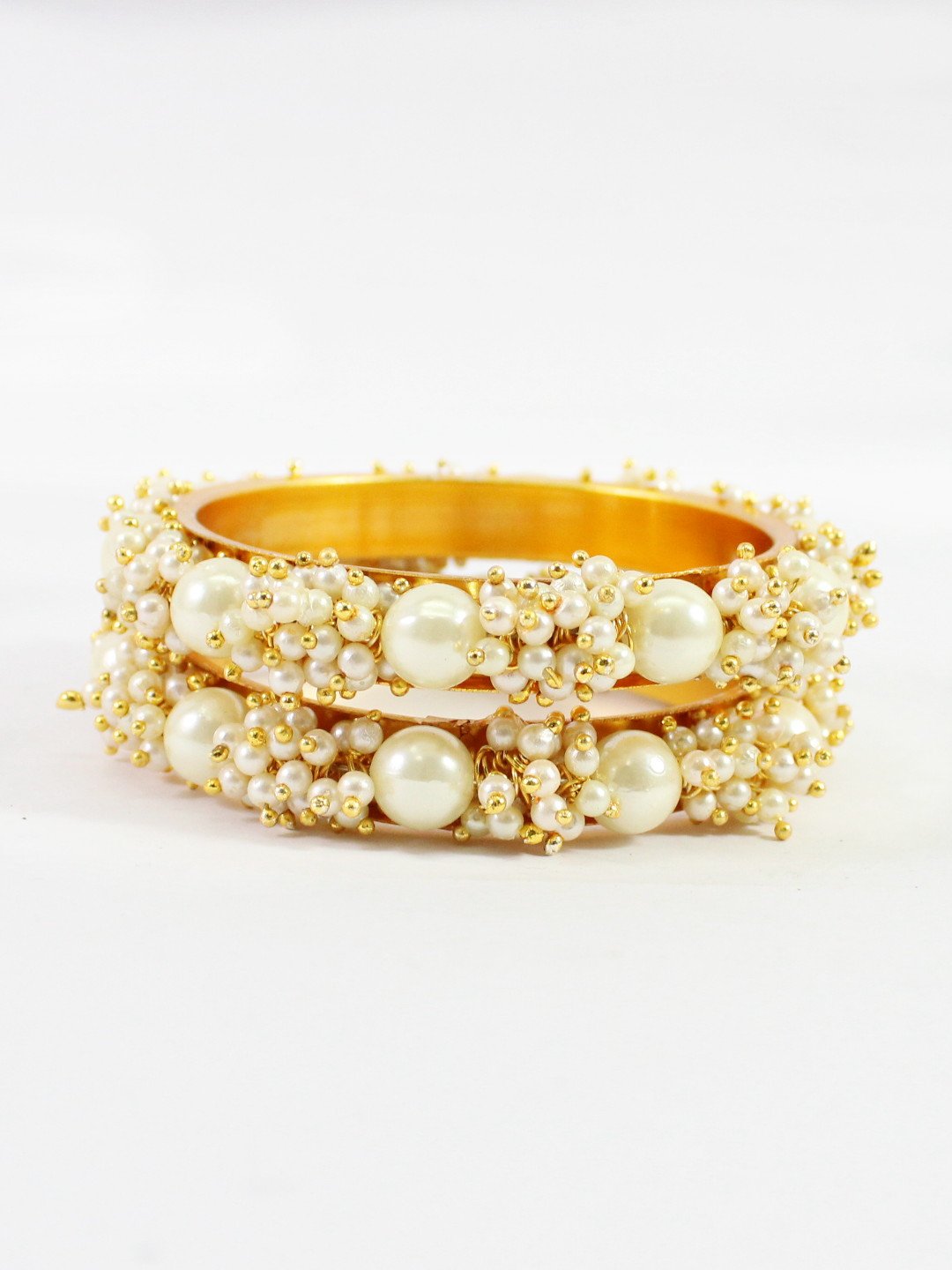 PRIYAASI Golden Pearl Beaded Bangle Set(2.8)	