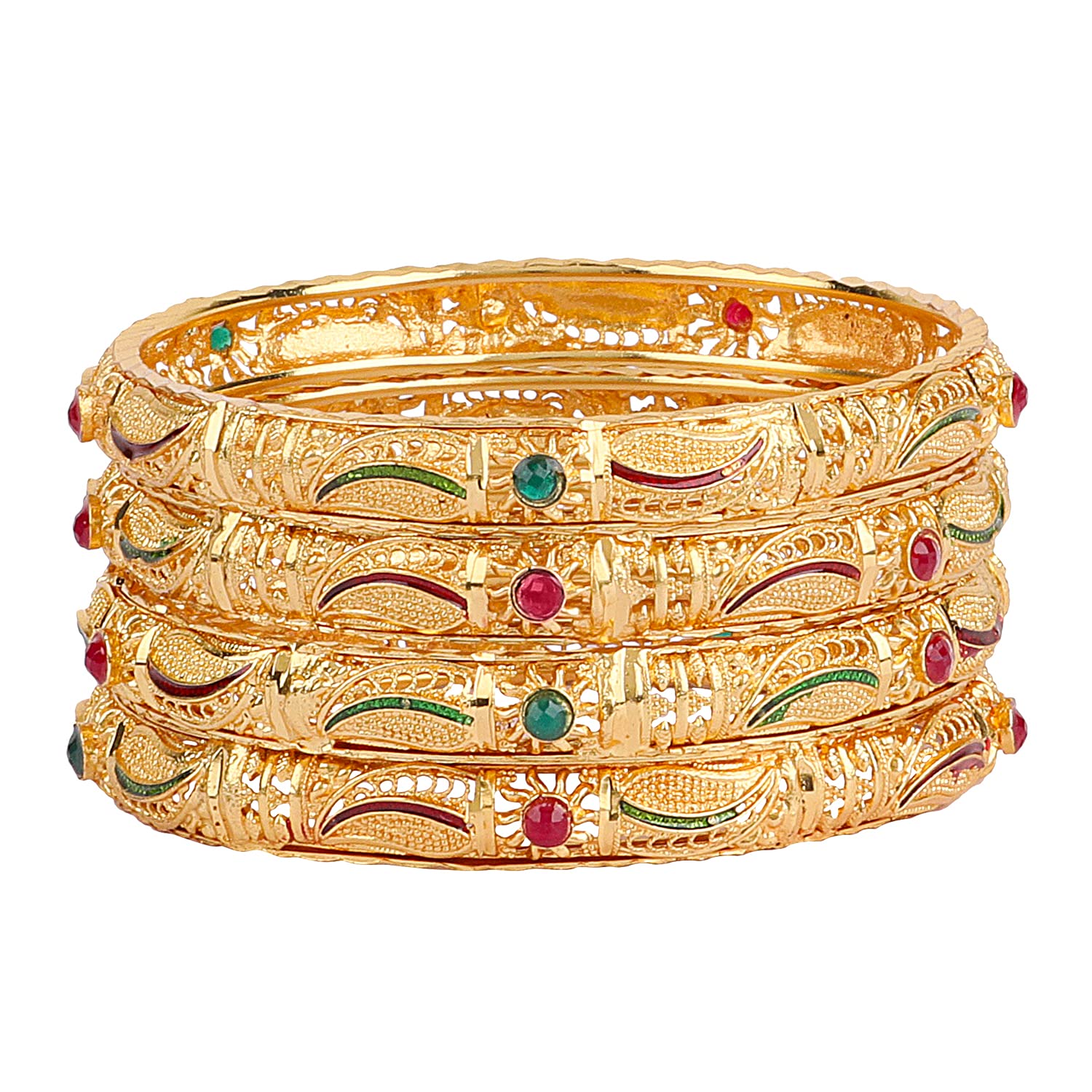 Shining Diva Fashion Gold Plated Bangles Set of 4 (2.4)