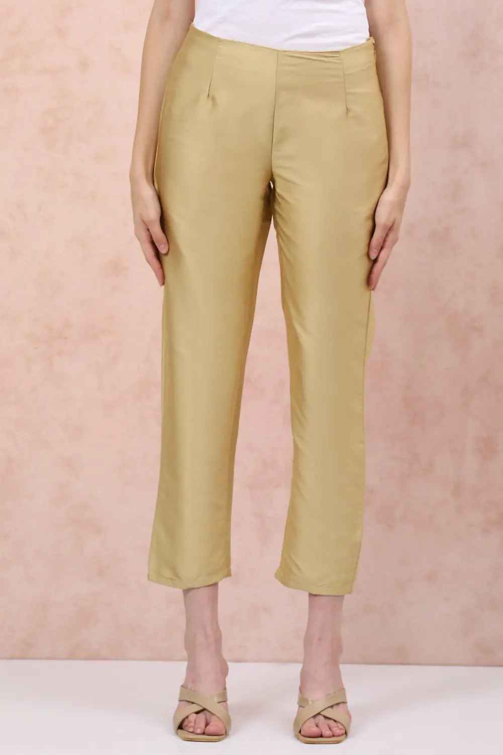 Rangriti Gold Poly Cotton Slim Pants