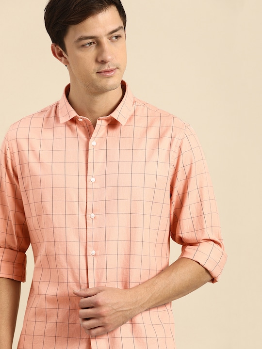 ether Men Windowpane Checks Pure Cotton Casual Shirt