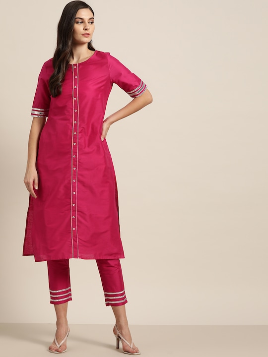 all about you Women Solid Kurta with Trousers