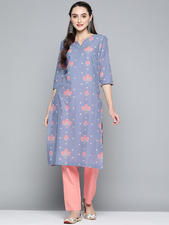 HERE&NOW Women Printed Pure Cotton Straight Kurta