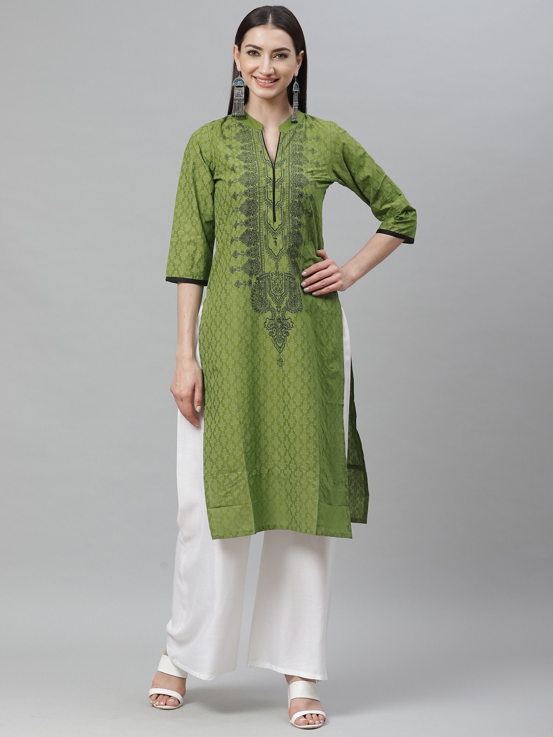 Myshka Women Printed Cotton Blend Straight Kurta