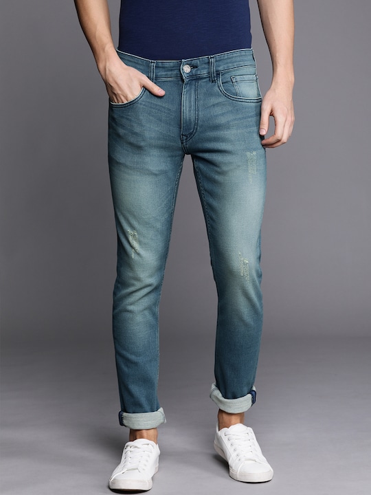 WROGN Men Skinny Fit Mid-Rise Low Distress Stretchable Jeans