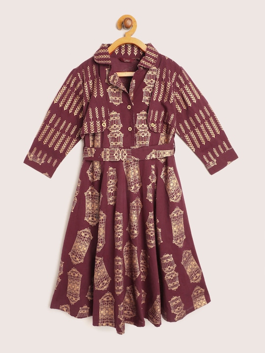  Sangria Girls Pure Cotton Printed Fit & Flare Dress