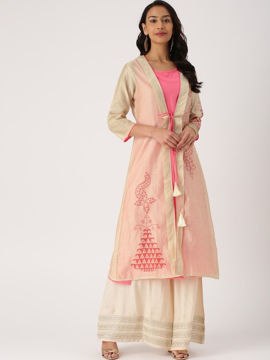 IMARA Women Solid A-Line Layered Kurta