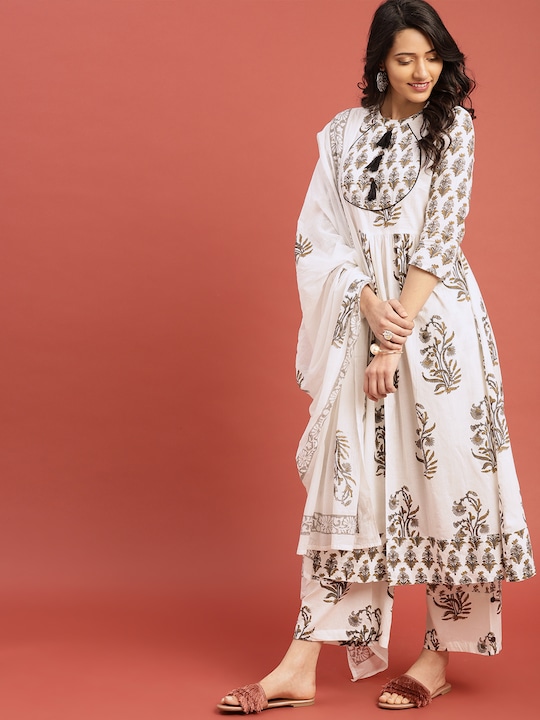 Taavi Women Block Print Legacy A-Line Kurta with Palazzos & Dupatta