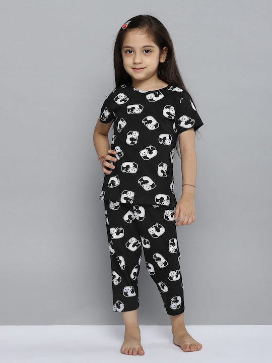 YK Girls Pure Cotton Panda Print Night suit