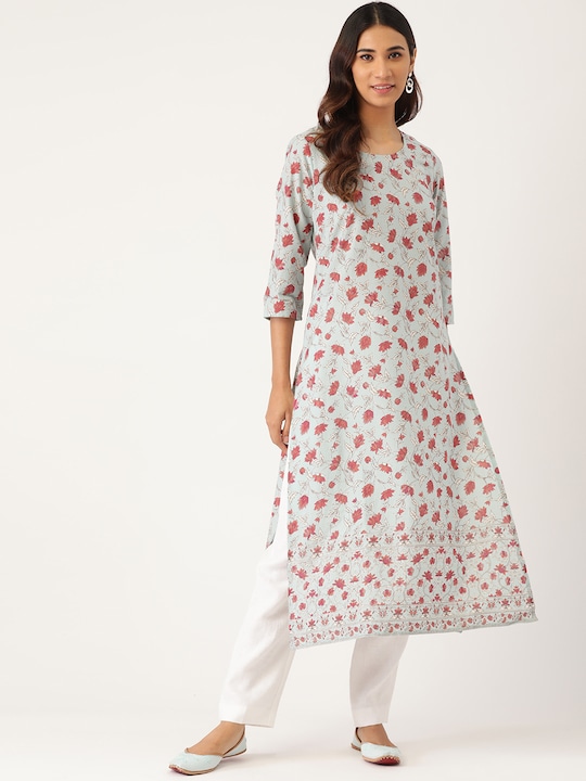 House of Pataudi Women Floral Printed Pure Cotton Kurta