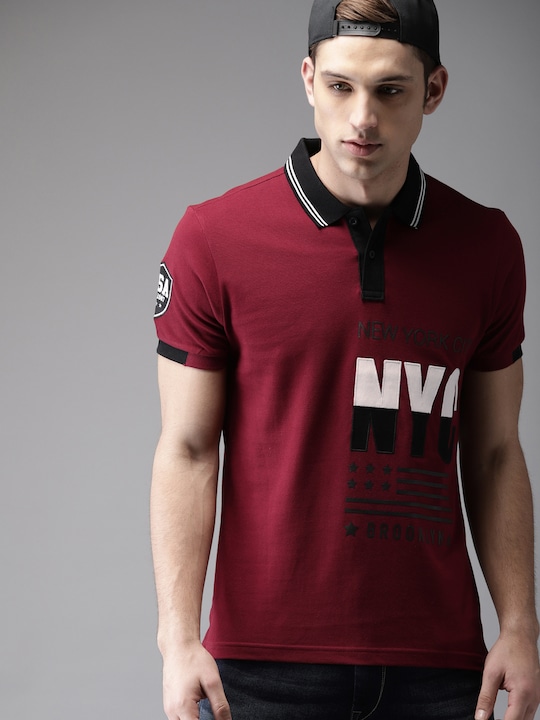 Moda Rapido Men Self Design Polo T-shirt