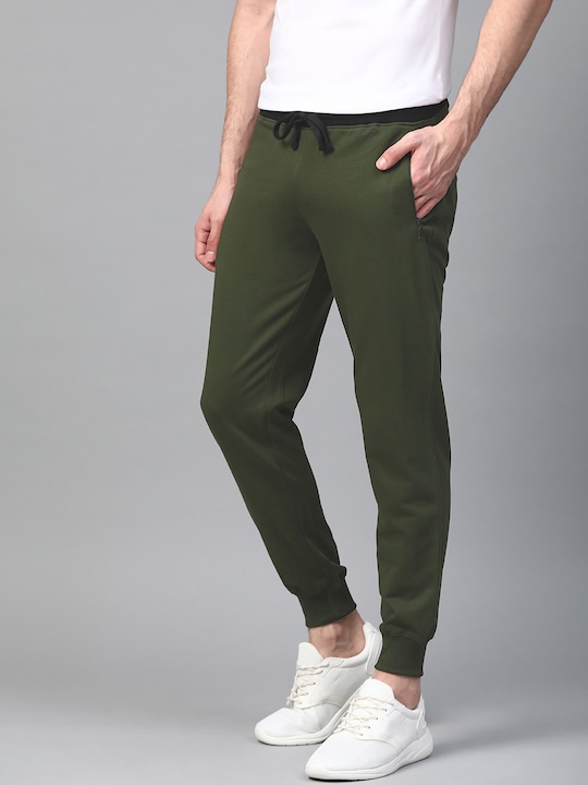 Mast & Harbour Men Olive Green Solid Joggers