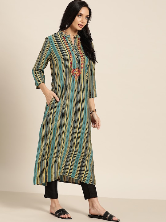 Sangria Women Striped Straight Kurta