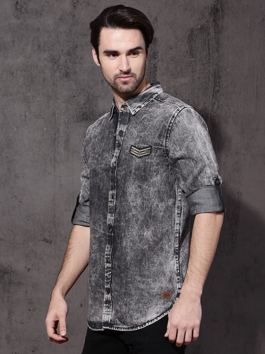 Roadster Men Slim Fit Faded Denim Sustainable Shirt