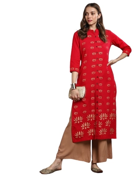  Sangria Women Printed Band Collar Straight Kurta