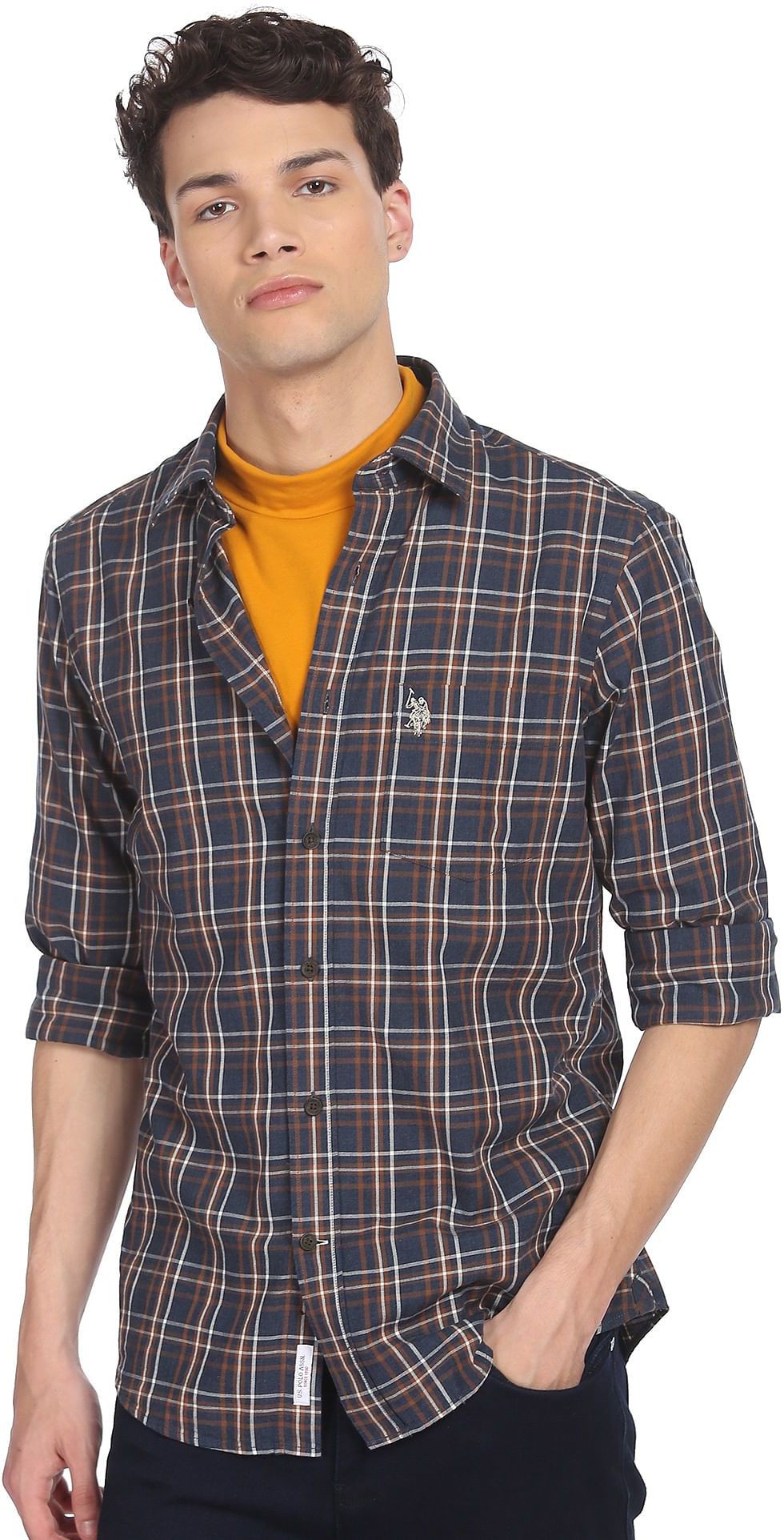 U.S. POLO ASSN. Men Checkered Spread Collar Casual Shirt