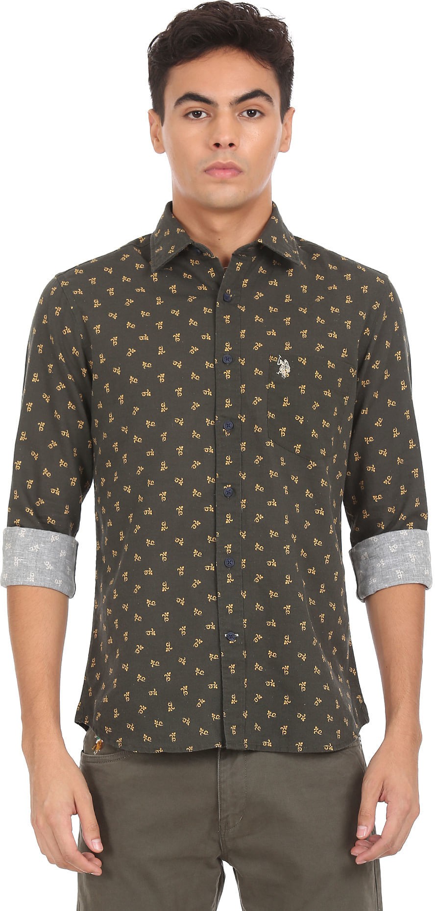 U.S. POLO ASSN. Men Printed Spread Collar Casual Shirt