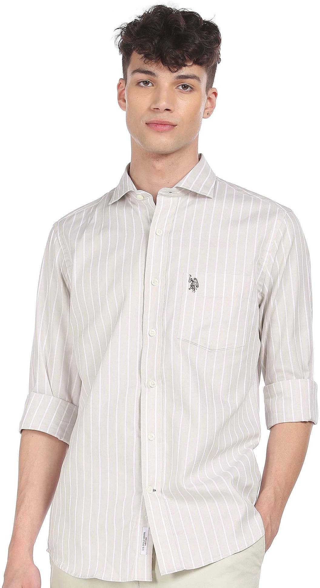 U.S. POLO ASSN. Men Striped Spread Collar Casual Shirt