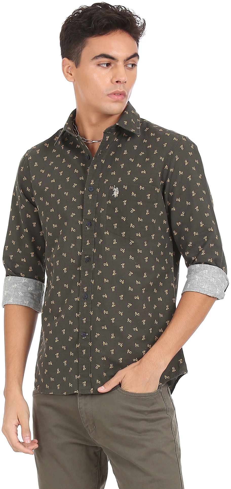 U.S. POLO ASSN. Men Printed Spread Collar Casual Shirt