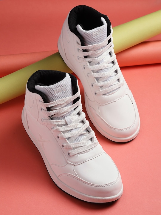 HRX White Solid Mid-Top Skate Street Sneakers