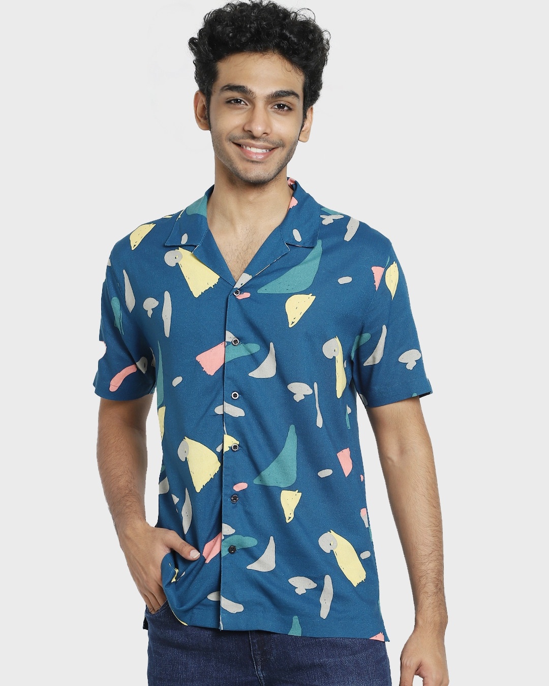 Bewakoof Blue Hawaiian AOP Half Sleeve Shirt