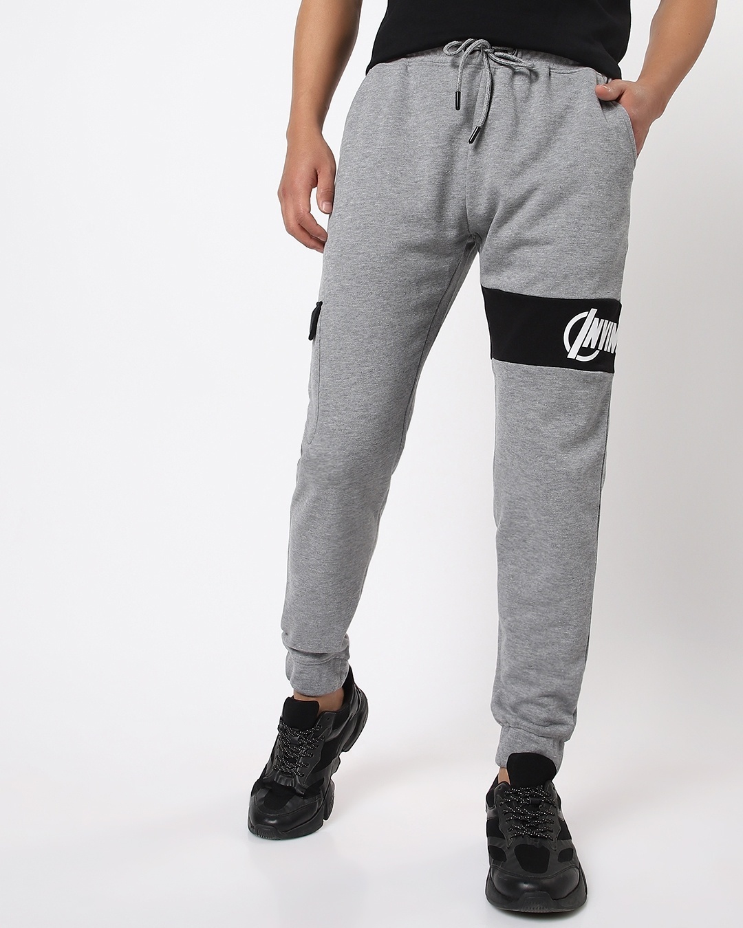 Bewakoof Men's Grey Melange Typography Joggers