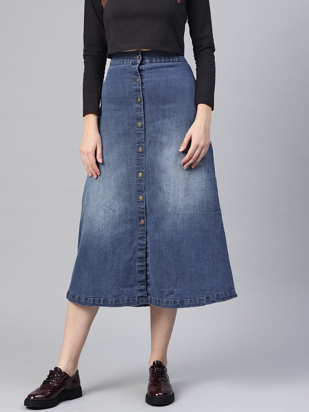 SASSAFRAS Denim Washed Long Buttoned Skirt