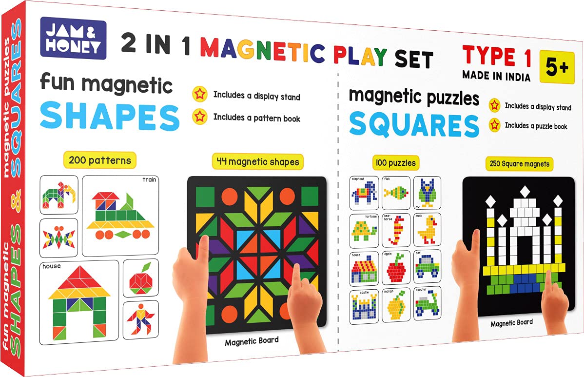  Jam & Honey 2 Magnetic Games in 1 Play Set with 44 Magnetic Shapes