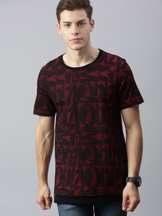 Roadster Men Printed Round Neck Pure Cotton T-shirt