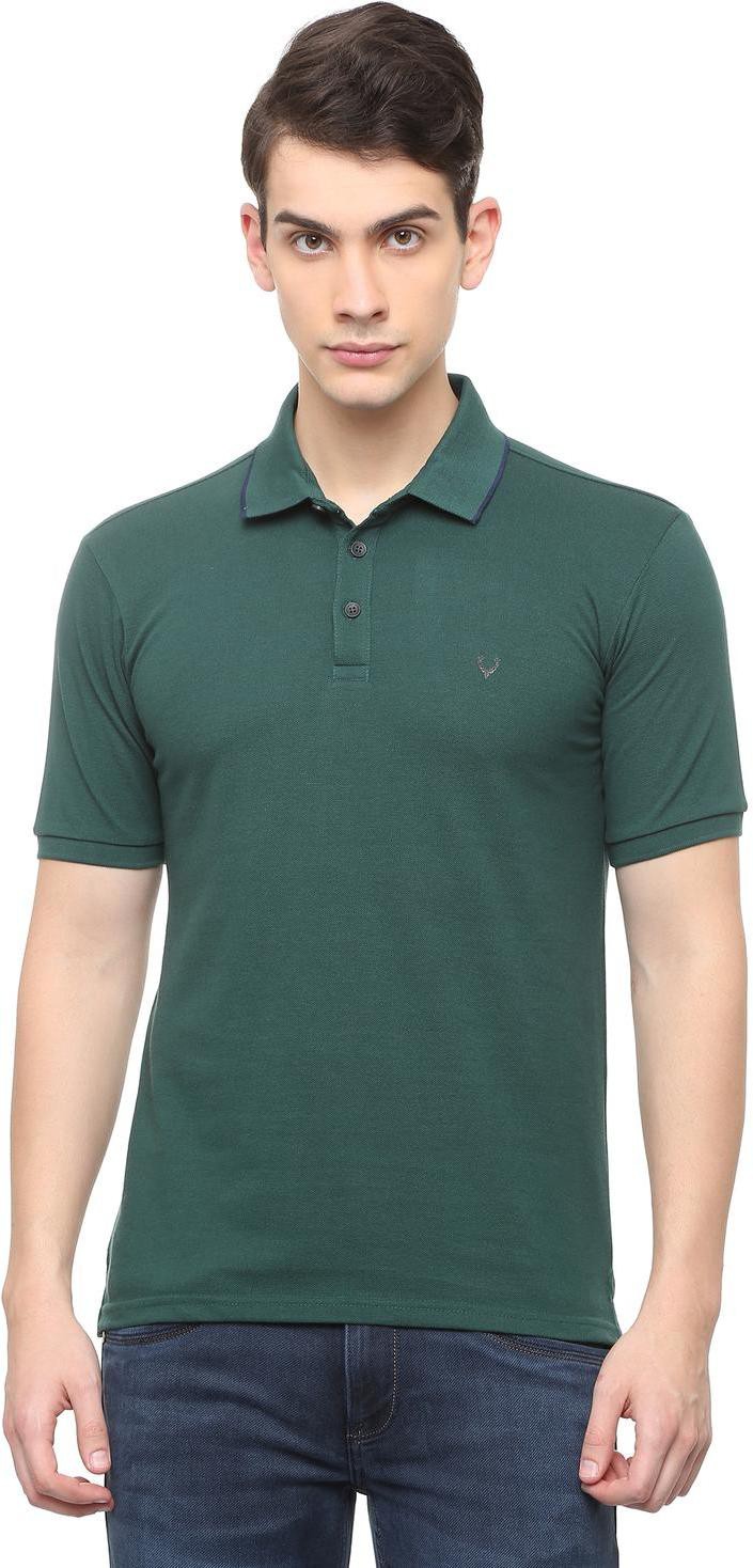 Allen Solly Men Solid Polo Neck Cotton Blend T-Shirt