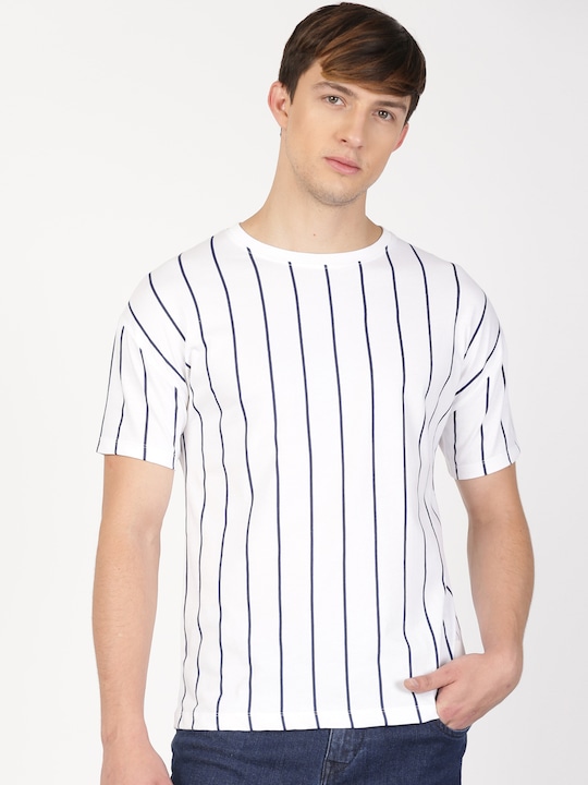 ether Striped Round Neck Pure Cotton T-shirt