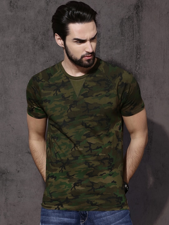 Roadster Men Camouflage Round Neck T-shirt