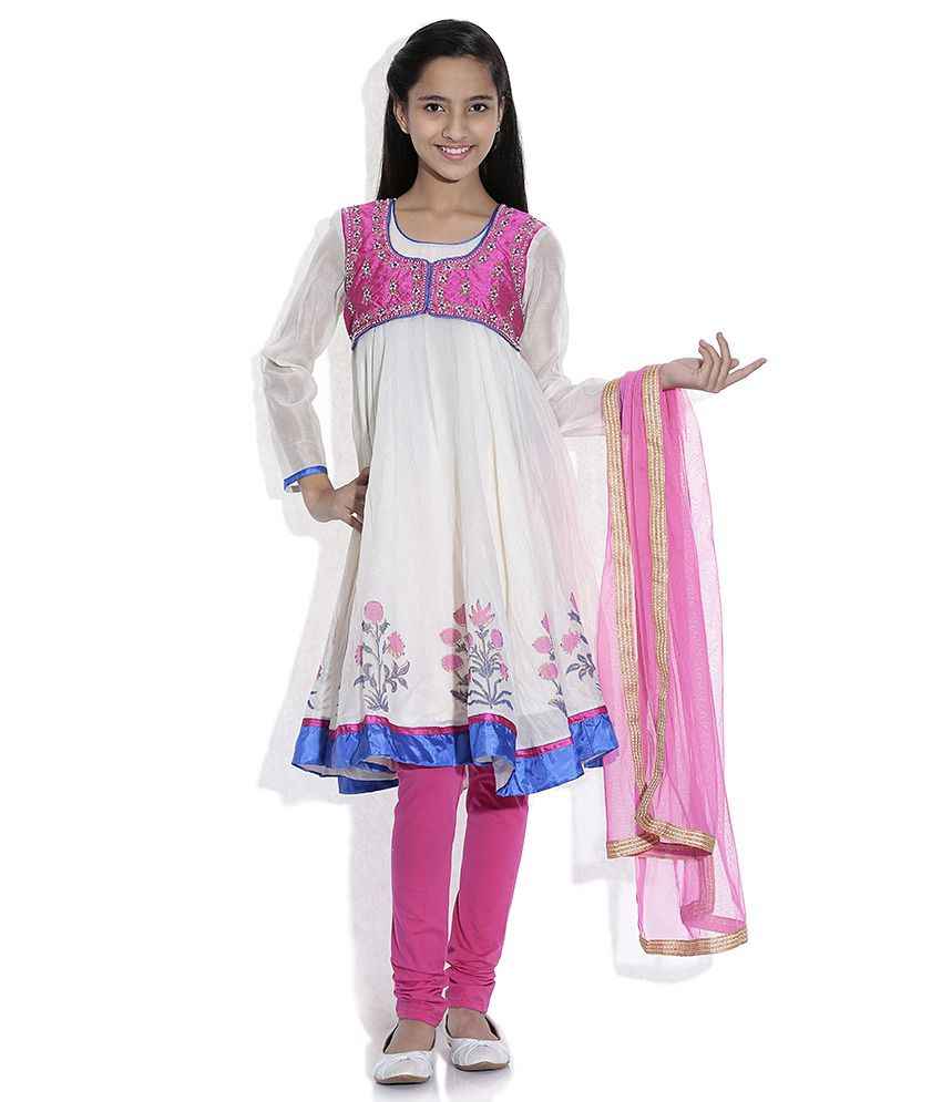 Biba Cotton Blend Full Sleeve Salwar Kameez For Kids	