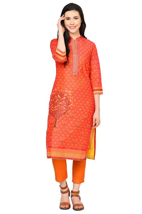 Rangriti Pink Straight Polyester Kurta	