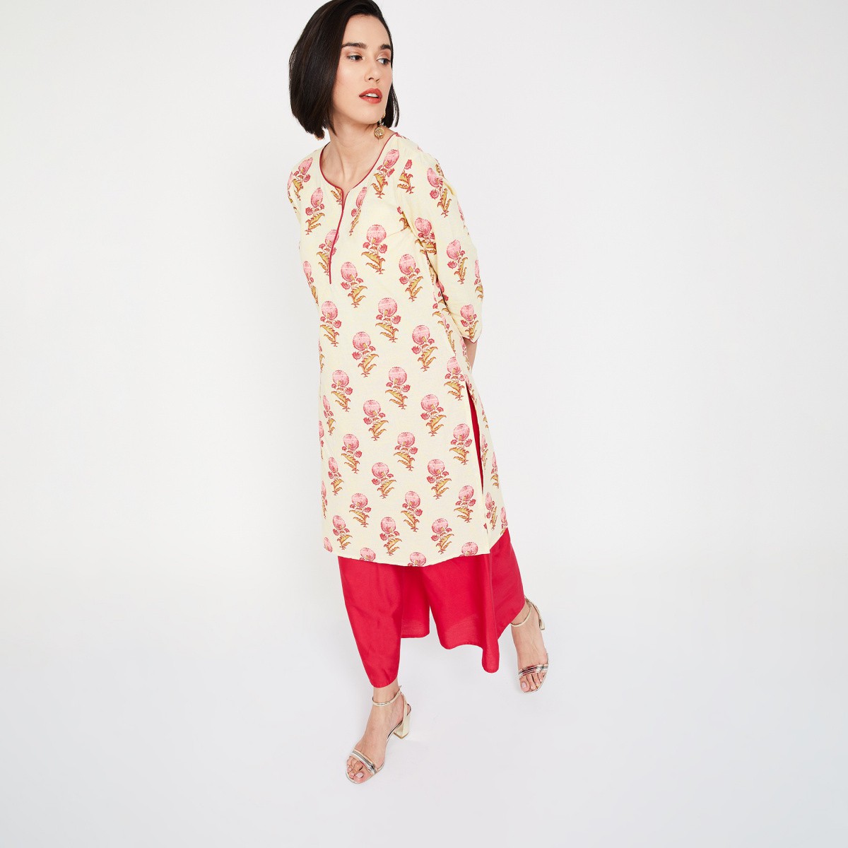 Melange By Lifestyle Women Printed Pure Cotton Straight Kurta	