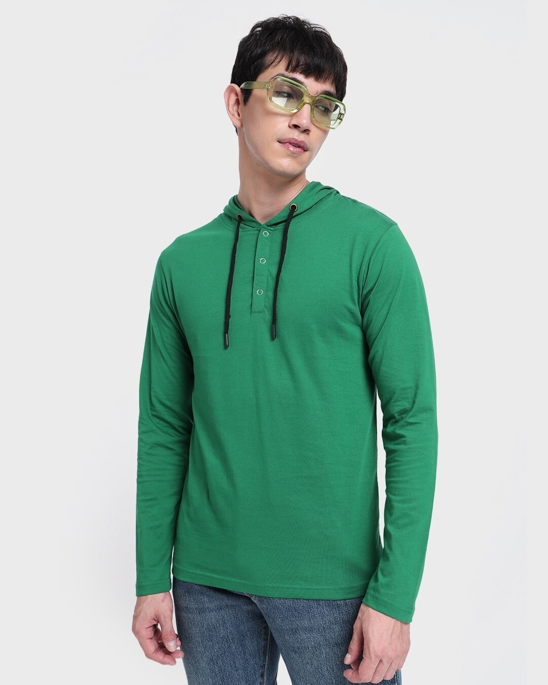 Bewakoof Men Green Henley Hoodie T-shirt