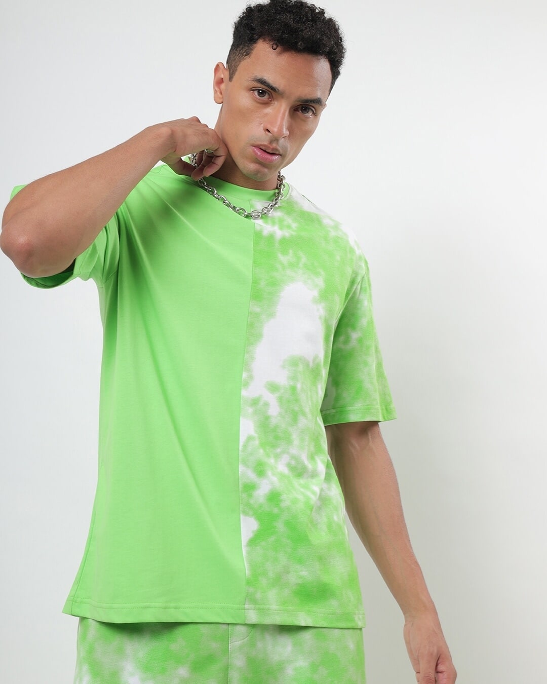 Bewakoof Men Chilled Out Green Half & Half Tie & Dye T-shirt