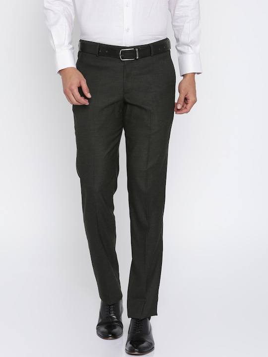 John Players Men Charcoal Grey Solid Slim Fit Formal Trousers	