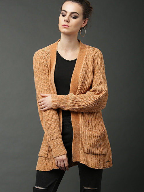 Roadster Women Full Sleeve Brown Shrug	