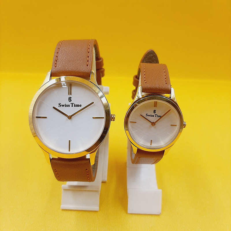 Swiss Time Golden Dial Stylish Combo of Couple Analog Watch 