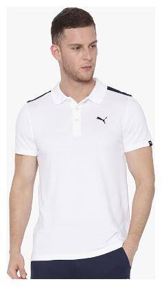 Puma Men White Regular fit Cotton Blend Polo collar T-Shirt