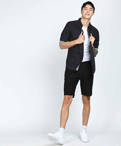 WROGN Solid Men Black Chino Shorts