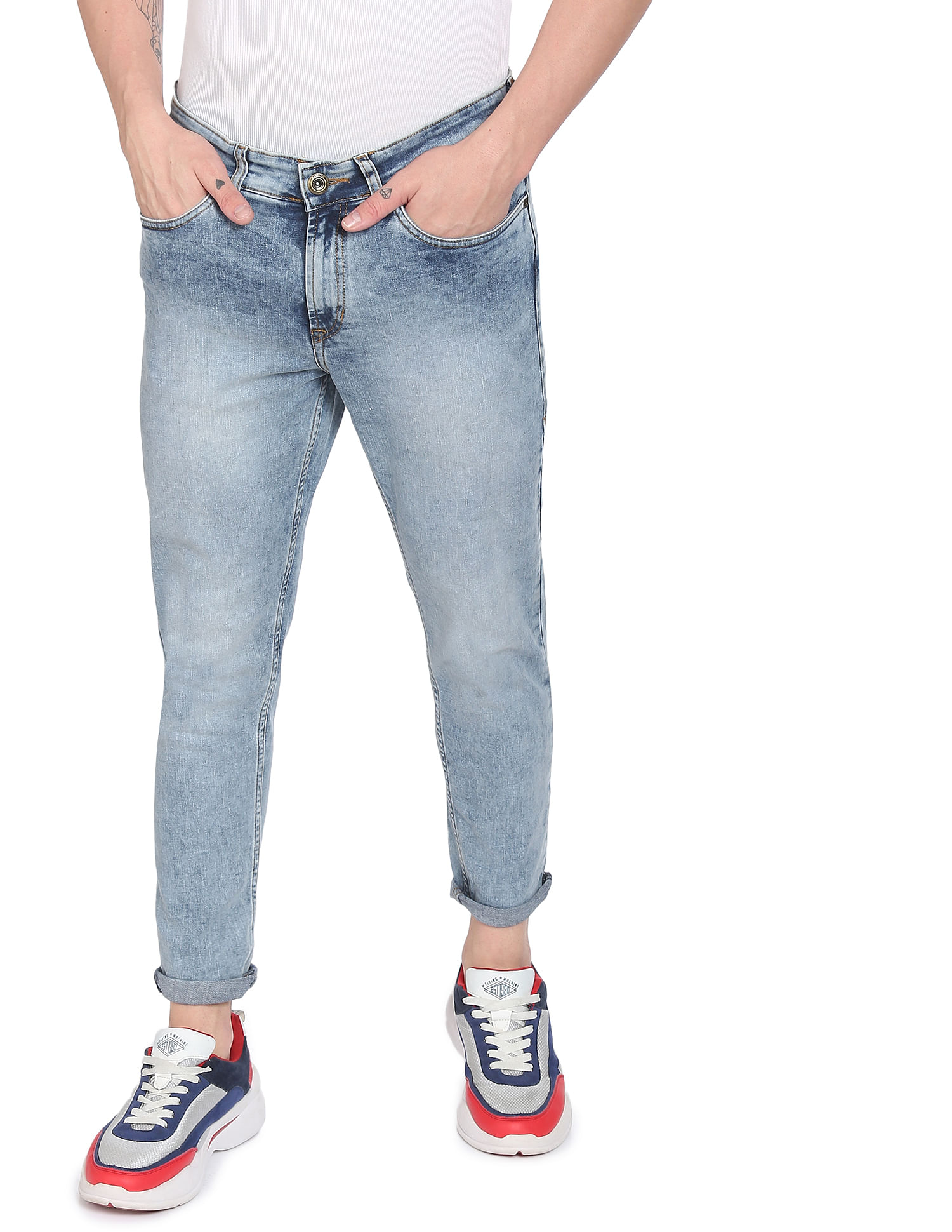 FLYING MACHINE Men Blue Mankle Slim Fit Stone Wash Jeans