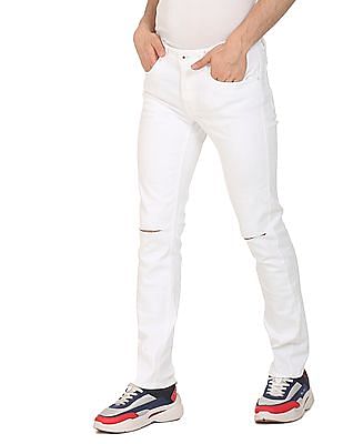 FLYING MACHINE Men White Michael Slim Tapered Fit Mid Rise Jeans