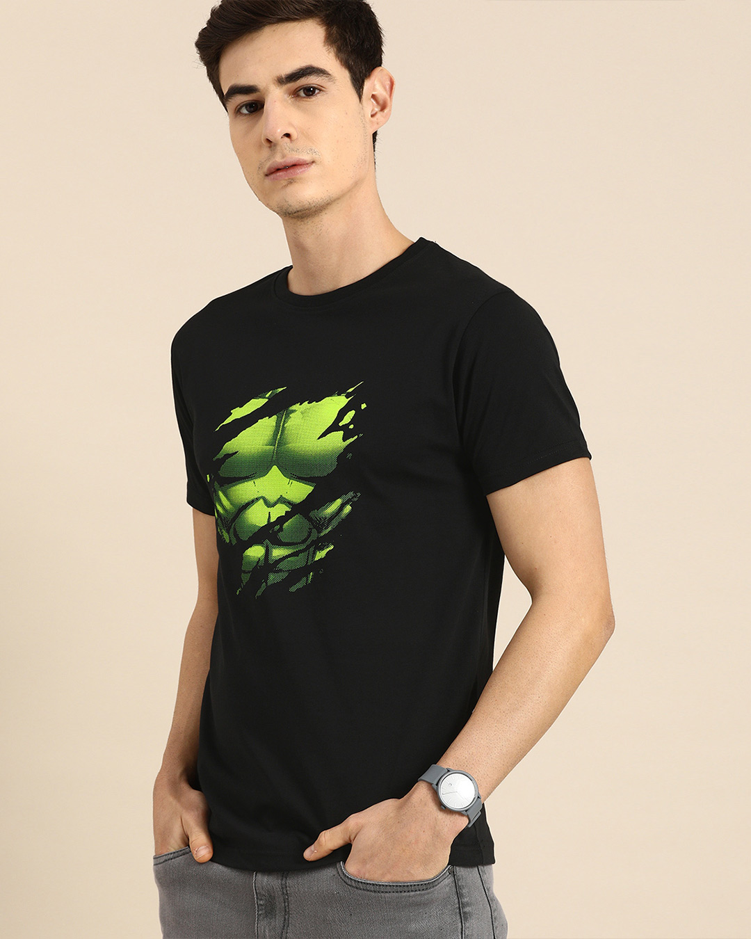 Bewakoof Hulk Torn Half Sleeve T-Shirt (AVL)