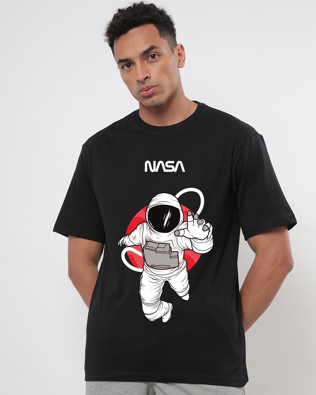 Bewakof Men's NASA Astronaut Graphic Printed Oversized T-shirt	