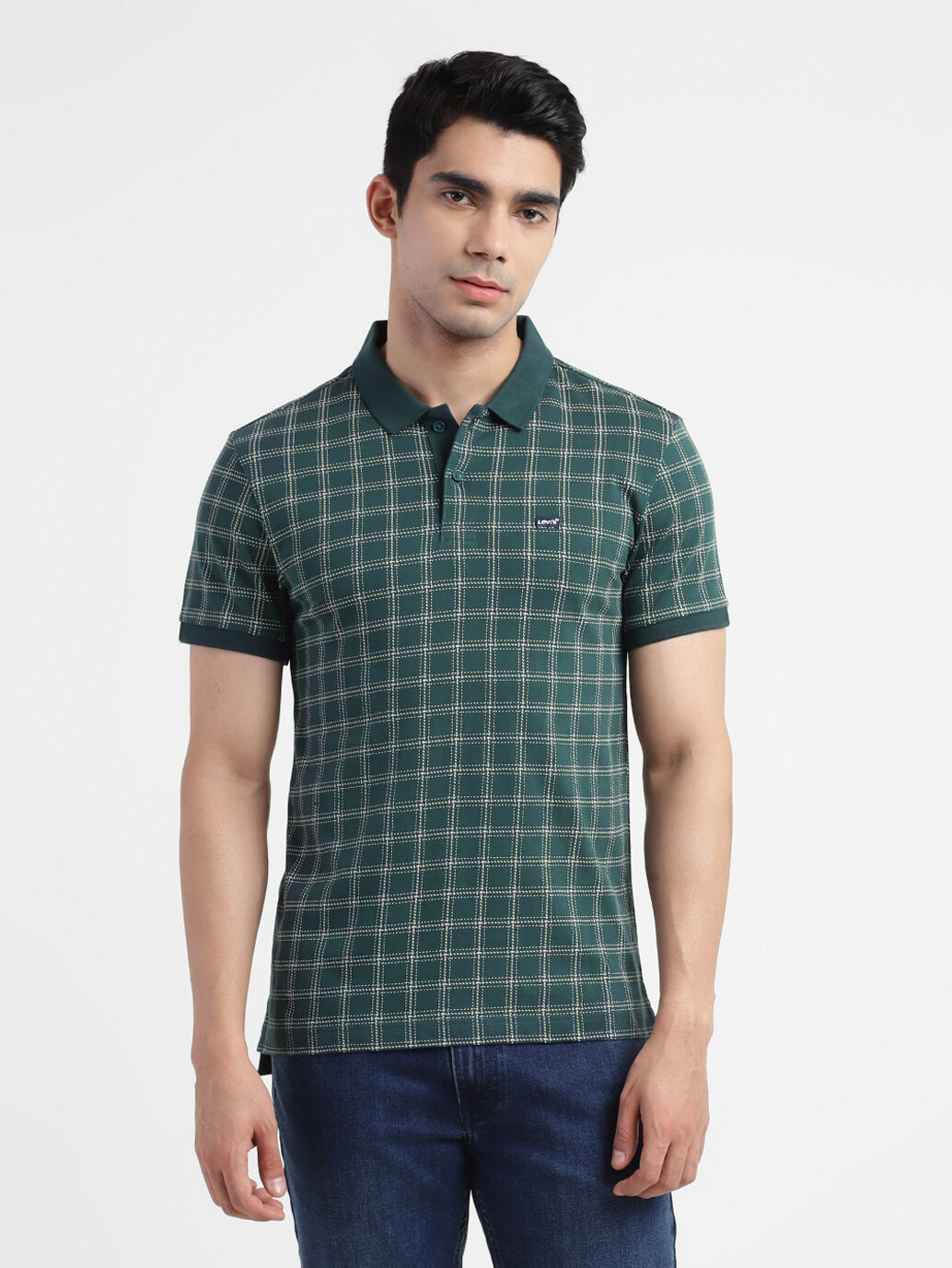 LEVIS MEN'S CHECKS SHORT SLEEVE POLO T-SHIRT