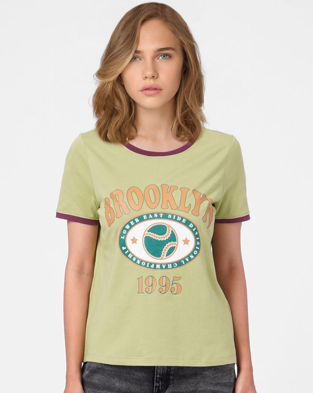 ONLY WOMEN GREEN GRAPHIC PRINT T-SHIRT